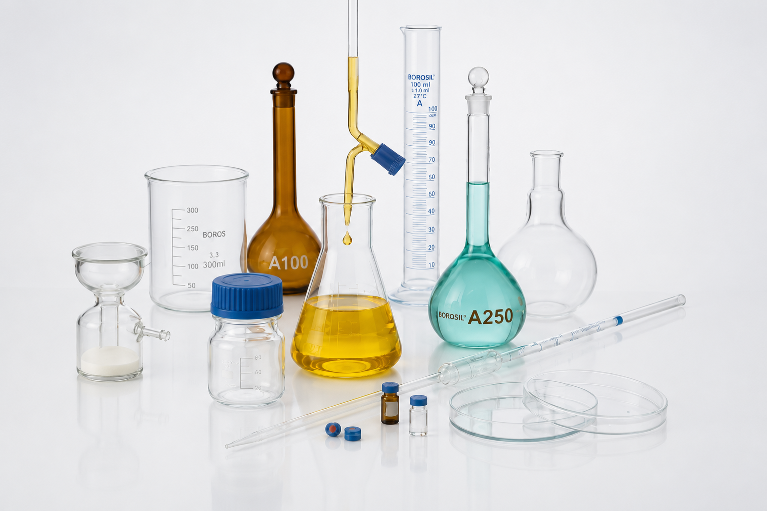 Laboratory glassware on the bench
